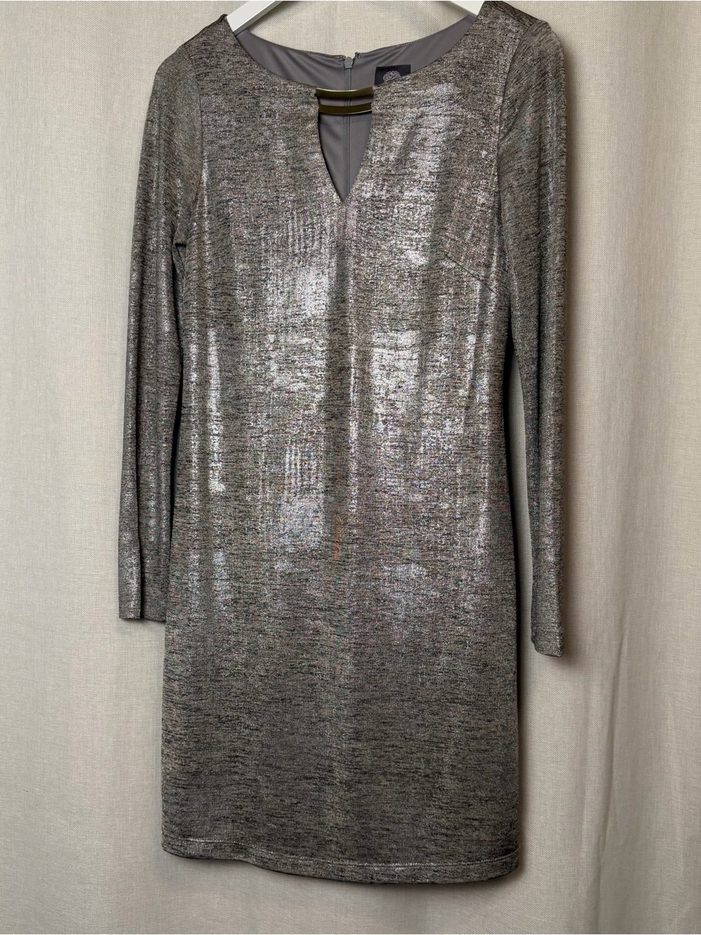 Vince Camuto Silver Metallic Asymmetrical Keyhole Dress